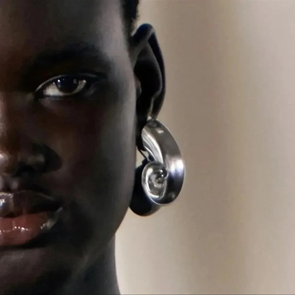 ZARA SEMI-CIRCULAR SILVER GOLD  EARRINGS - Picture 2 of 16